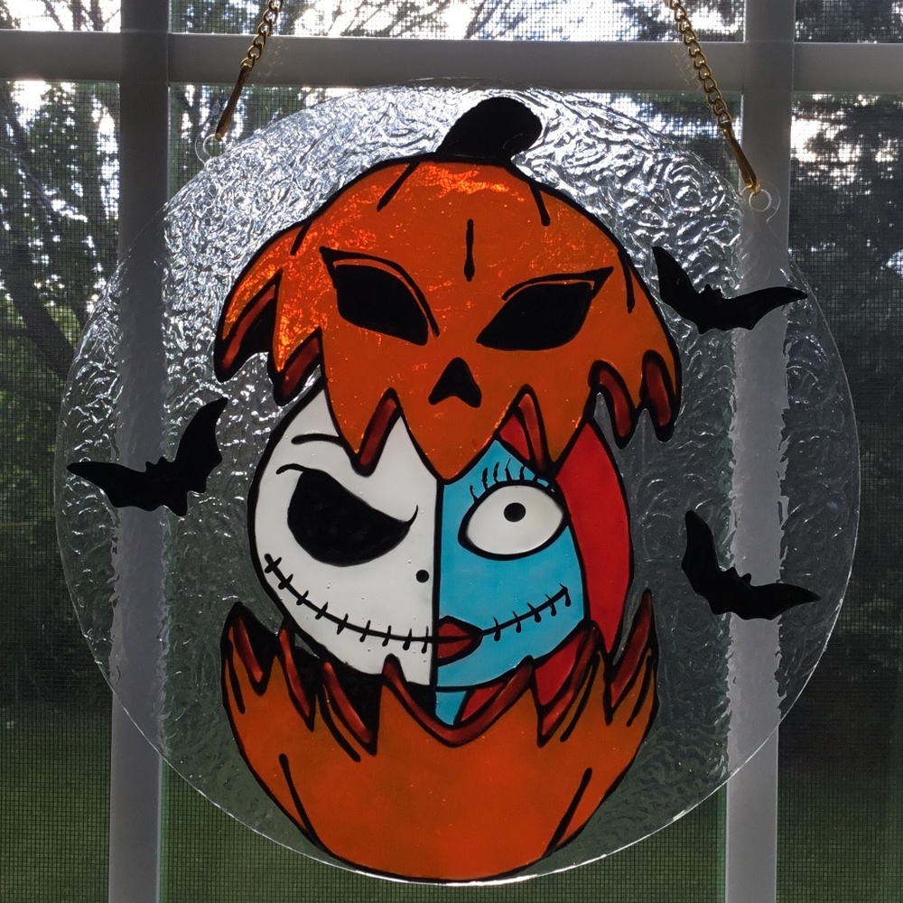 Hand Painted Stained Glass Halloween Decoration on 10 X 10 inch Acrylic Circle. - Picture 5 of 7